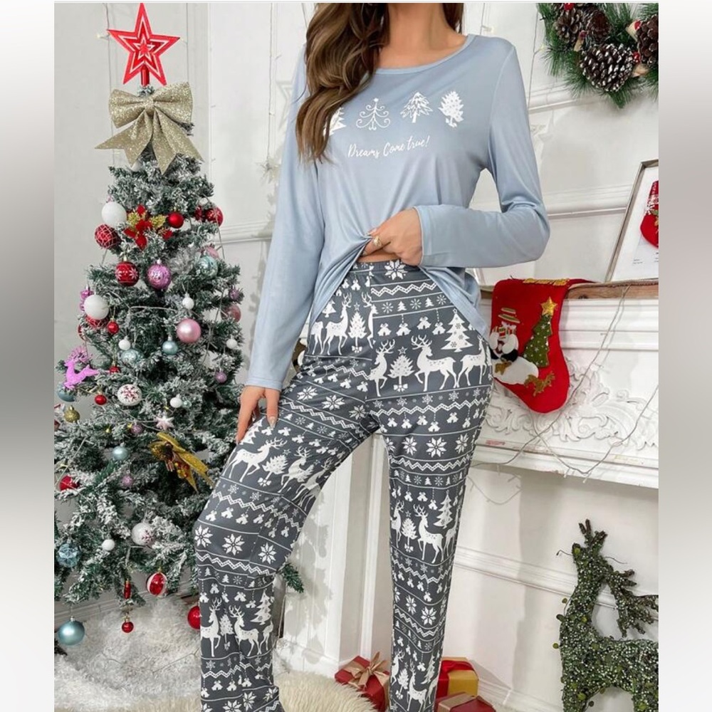 Christmas Print Tee & Pants PJ Set